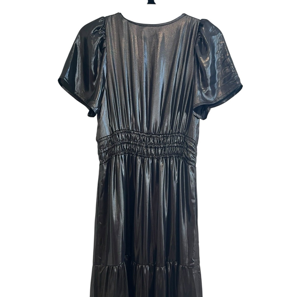 ANTHROPOLOGIE  The Somerset Maxi Dress Foil Carbon Metallic Gown Tiered, Size XS - Picture 7 of 9